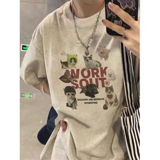 Áo thun phông nữ nam unisex form rộng in hình CHÓ VÀ MÈO chất liệu cotton khô