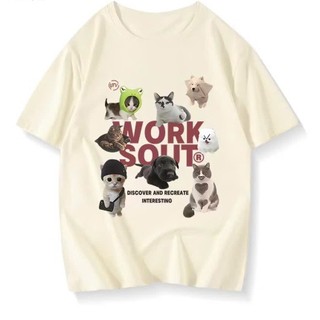 Áo thun phông nữ nam unisex form rộng in hình CHÓ VÀ MÈO chất liệu cotton khô