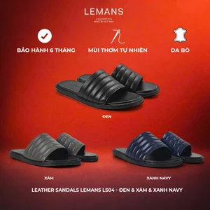 LS04.2 - Dép quai ngang da bò LEMANS, đế cao su có mùi thơm, thiết kế quai da 3 lớp trẻ trung chính hãng, Bảo hành 06T