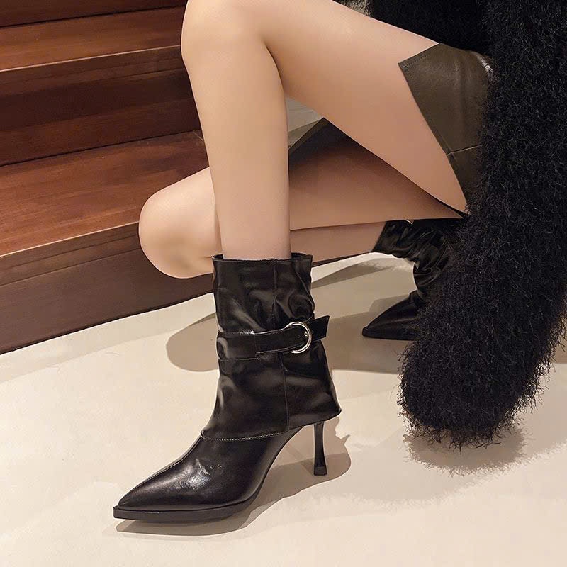 Giày Bốt Cổ Ngắn Đến Giữa Bắp Chân Kiểu Pháp Retro Thanh Lịch Và Tôn Dáng