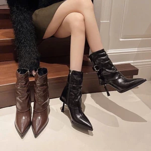 Giày Bốt Cổ Ngắn Đến Giữa Bắp Chân Kiểu Pháp Retro Thanh Lịch Và Tôn Dáng