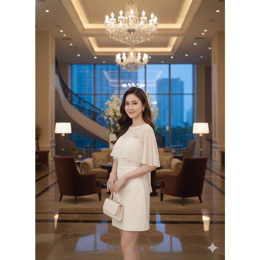 Ohari House Váy dự tiệc hai dây kèm áo choàng sang chảnh, Đầm hai dây có mút ngực kèm tag áo, đủ size