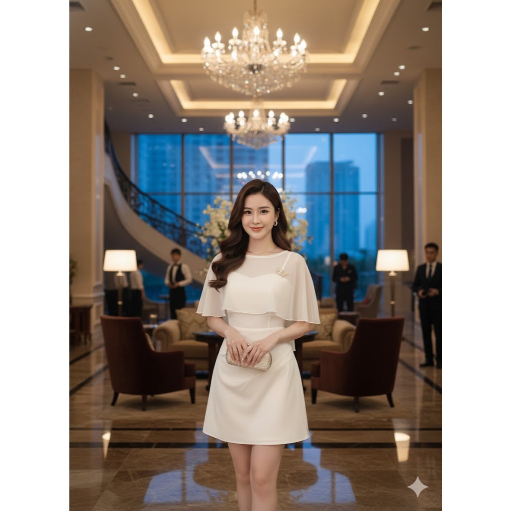 Ohari House Váy dự tiệc hai dây kèm áo choàng sang chảnh, Đầm hai dây có mút ngực kèm tag áo, đủ size