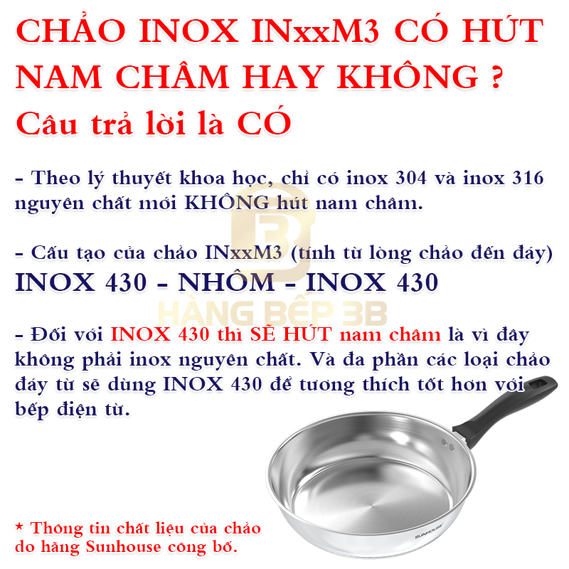 Chảo Inox Impact Sunhouse Eco IN16M3/N20M3/N24M3/N26M3/N28M3 sử dụng mọi loại bếp | BigBuy360 - bigbuy360.vn
