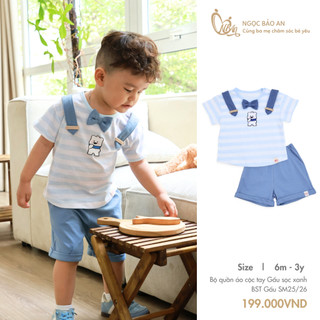 M&B (6M-2Y) Bộ quần áo cộc tay cho bé trai chất cotton thoáng mát, thấm hút mồ hôi tốt từ 7kg4 đến 15kg BST GẤU25