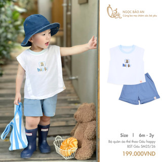 M&B (6M-2Y) Bộ quần áo cộc tay cho bé trai chất cotton thoáng mát, thấm hút mồ hôi tốt từ 7kg4 đến 15kg BST GẤU25