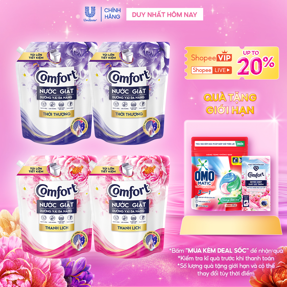 Combo 2 Túi Nước Giặt Comfort Dưỡng Vải Đa Năng 3.0KG/ 3.8KG (Thiên nhiên Thanh Khiết / Thanh Lịch/ Thời Thượng)