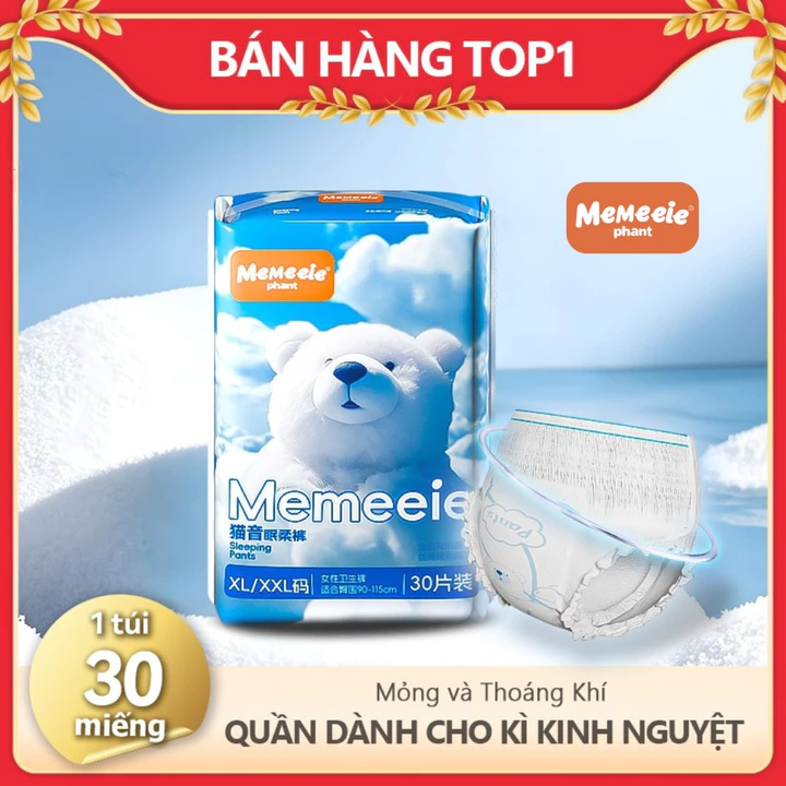 (Nhiều Gói) Băng Vệ Sinh Quần Memeiee 30 Miếng – Sợi Tơ Tằm Mềm Mại, Không Huỳnh Quang