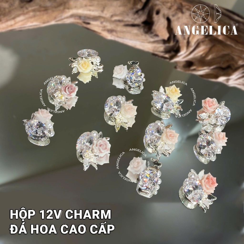 Hộp Đá Charm Trái Tim , Bướm Mix Cao Cấp Siêu Sáng Angelica - Trang Trí Nail