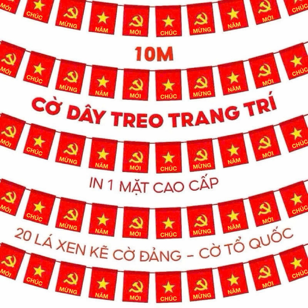 [GIÁ SỈ] Dây Cờ trang trí 30/4 - 1/5 - Cờ sao vàng, cờ Đảng - Bộ dây cờ decor nhà cửa ngày lễ 2026 - Tiến Bóng Bay