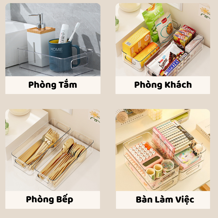 Khay Nhựa Trong Suốt Đựng Mỹ Phẩm ENODA HOME, Hộp Đựng Đồ Đa Năng Để Bàn Có Thể Xếp Chồng Q059