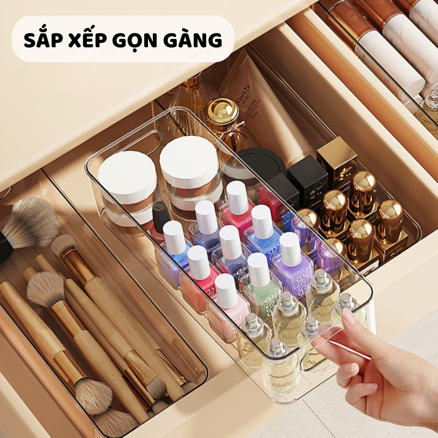Khay Nhựa Trong Suốt Đựng Mỹ Phẩm ENODA HOME, Hộp Đựng Đồ Đa Năng Để Bàn Có Thể Xếp Chồng Q059