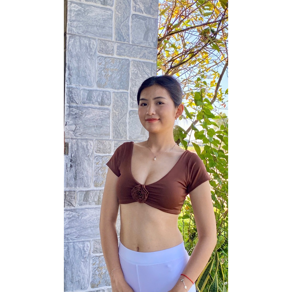 Áo Croptop Đính Hoa Rose C7 Tôn Lưng Thể Thao Kèm Mút Tập Gym-Yoga-Aerobic HOTHISPORT
