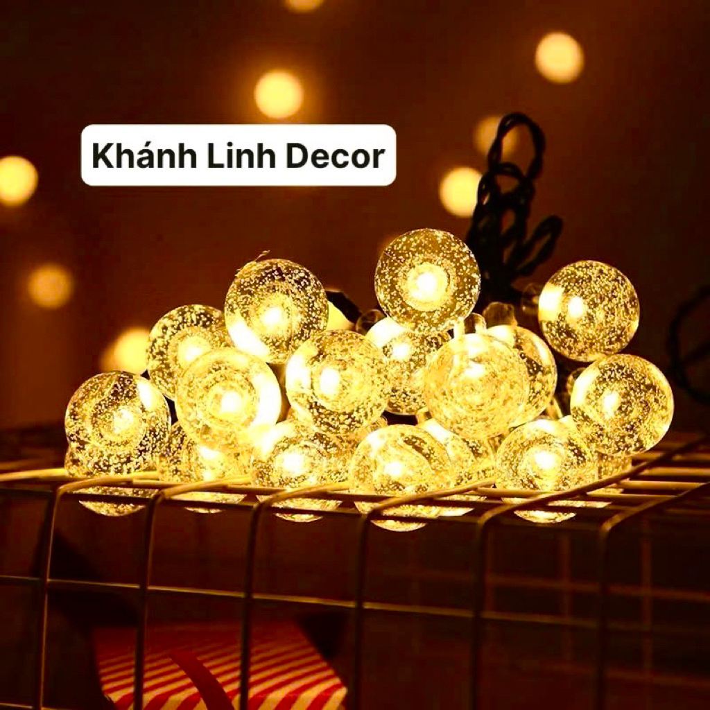 Đèn bi bọt 12m 100 bóng Vàng Nắng Năng lượng mặt trời-Bảng Pin Lớn-Có điều khiển từ xa- cáp sạc dự phòng