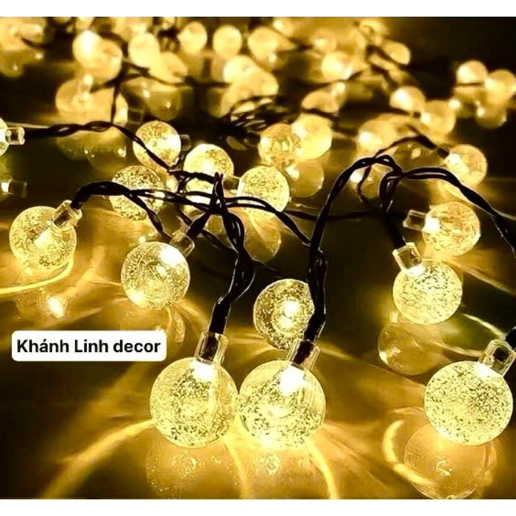Đèn bi bọt 12m 100 bóng Vàng Nắng Năng lượng mặt trời-Bảng Pin Lớn-Có điều khiển từ xa- cáp sạc dự phòng