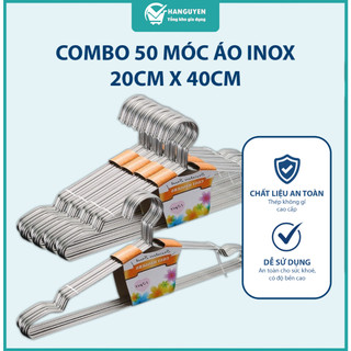 Combo 50 móc inox kích thước 20x40cm bền chắc chống gỉ sét chịu lực tốt treo quần áo gọn gàng