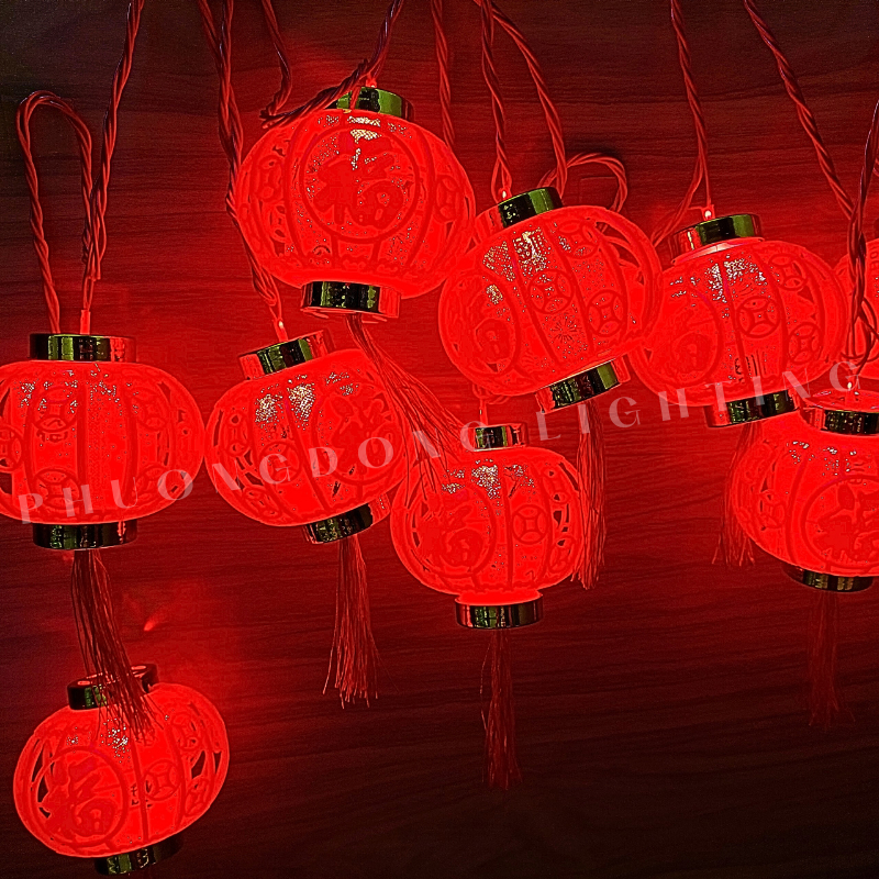 Mẫu mới 2026 Dây đèn led Lồng đèn Tròn Dạ quang 5m - 10 bóng Kích thước bóng to Hoa văn đẹp mắt
