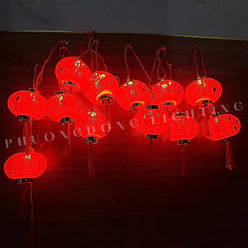 Mẫu mới 2026 Dây đèn led Lồng đèn Tròn Dạ quang 5m - 10 bóng Kích thước bóng to Hoa văn đẹp mắt