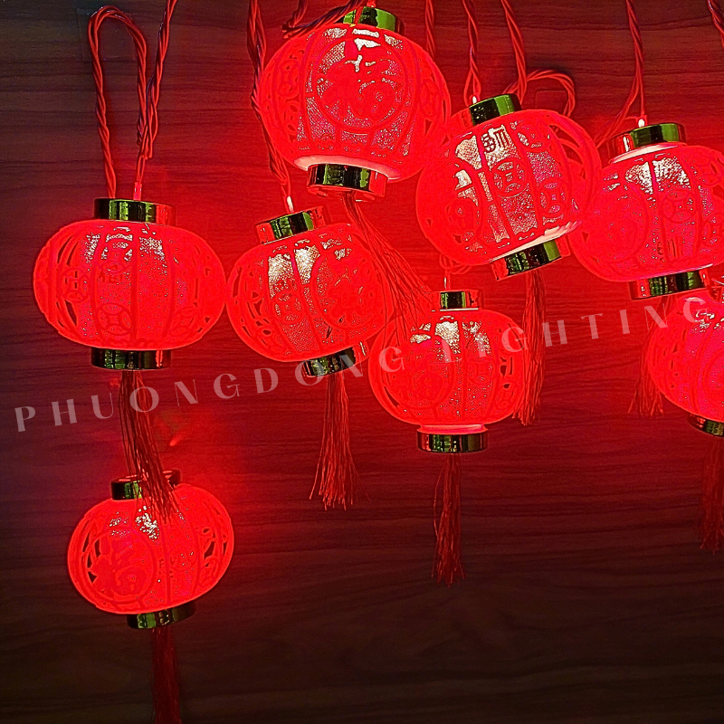 Mẫu mới 2026 Dây đèn led Lồng đèn Tròn Dạ quang 5m - 10 bóng Kích thước bóng to Hoa văn đẹp mắt