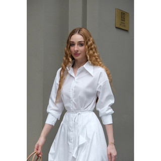 [Võ Hà Linh x MIO LADY] Váy Sơ Mi Nữ Kèm Đai Dài Tay, Dáng Dài, Tùng Xếp Ly, Vải Chất Thô Nhật Mềm mại ít nhăn VA003