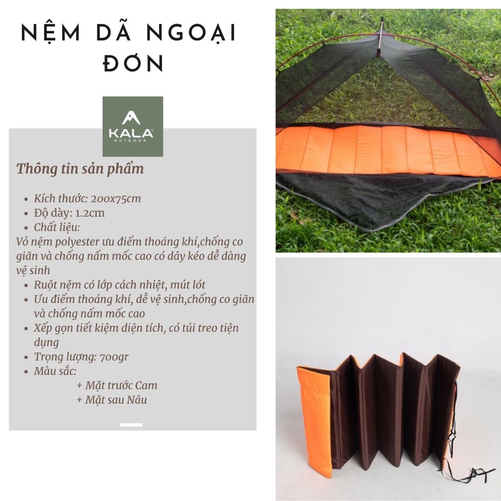 Nệm thảm dã ngoại Kala đơn có túi treo mút cách nhiệt