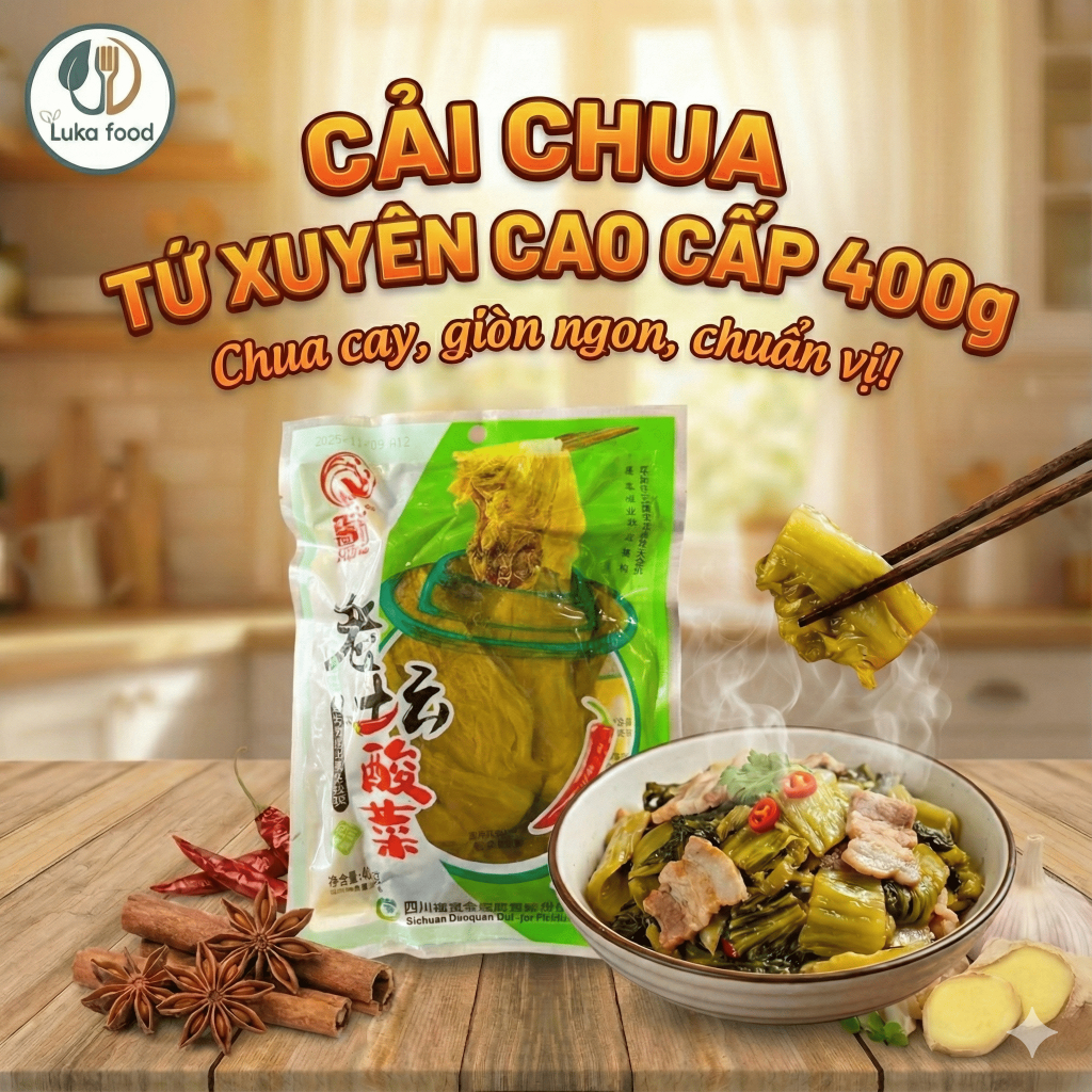 Cải Chua Tứ Xuyên Cao Cấp 400g - Dưa Cải Muối Giòn Ngon, Đậm Đà Vị Trung Hoa Luka Food