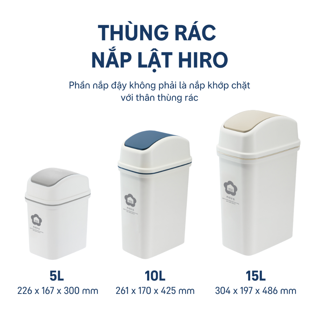 Thùng rác nắp lật Inochi - Hiro 5L/10L/15L (kèm ruột)