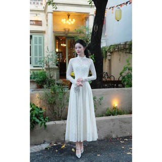[Võ Hà Linh x MIO LADY] Váy ren hoa cổ bèo dáng xoè, dài tay, lót cotton co giãn – Mio Lady VHL005