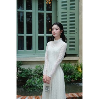[Võ Hà Linh x MIO LADY] Váy ren hoa cổ bèo dáng xoè, dài tay, lót cotton co giãn – Mio Lady VHL005