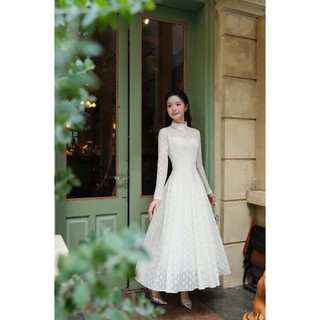 [Võ Hà Linh x MIO LADY] Váy ren hoa cổ bèo dáng xoè, dài tay, lót cotton co giãn – Mio Lady VHL005