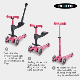 [Thuỵ Sĩ[ Xe scooter Micro Mini 3in1 Plus - Thiết kế 3 trong 1 - Đa tính năng - Bảo hành 2 năm