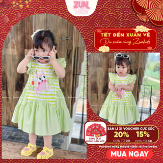 Váy Thun Bé Gái Màu Xanh Cốm Tay Cánh Tiên S5140 – Đầm Bé Gái Hình Thỏ Nơ 3D Dễ Thương