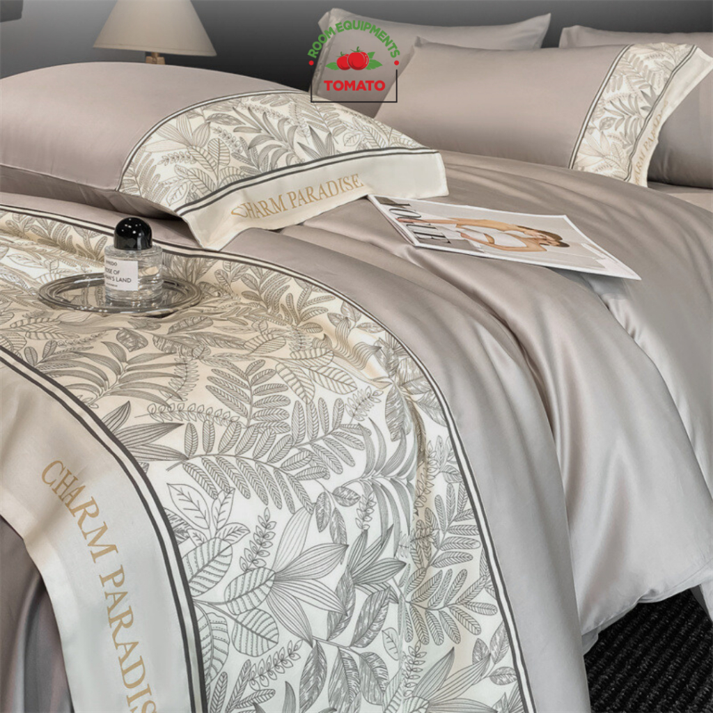 Bộ chăn ga gối Lụa Thái Tomato bedding mềm, mịn, mát - gồm chăn hè chần bông, ga giường và 2 vỏ gối nằm