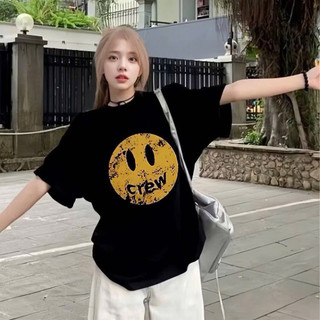 Áo Phông Nam Nữ In Mặt Cười Cháy Phố Chất Cotton Mát Mịn