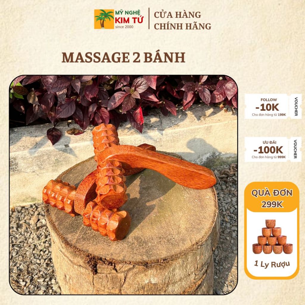 Cây Lăn Massage 2 Bánh Gỗ Dừa Cầm Tay, Gọn Nhẹ & Dễ Dùng, Giúp Giảm Đau Mỏi Cơ Toàn Thân, Thư Giãn Tại Nhà - KIM TỨ