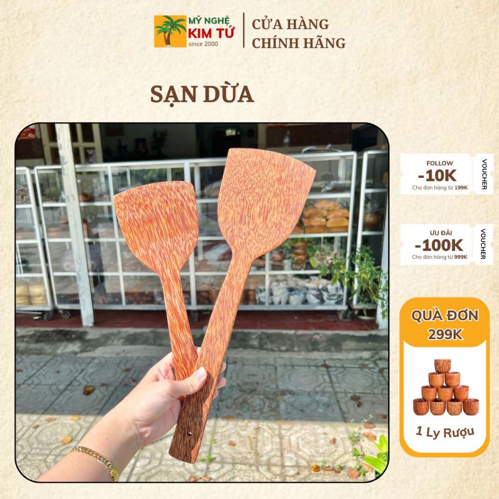 Sạn Chiên Gỗ Dừa Cao Cấp Hàng Loại 1 30cm & 40cm, Không Hóa Chất An Toàn Khi Sử Dụng, An Toàn Xào Nấu Chảo Chống Dính