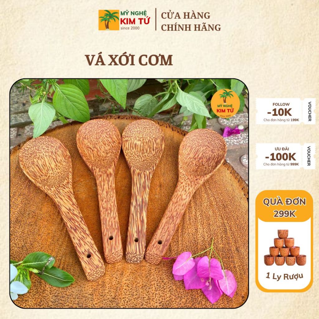 Vá Xới Cơm Gỗ Dừa Tự Nhiên, Vá Cơm Cao Cấp Chống Nóng Tay Bền Đẹp, Không Sơn An Toàn Sức Khỏe Tiện Dụng Cho Nấu Ăn Bếp