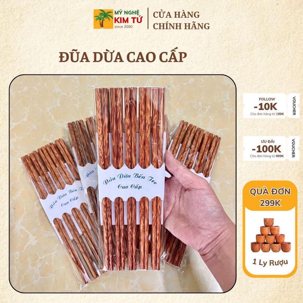 | 𝐋𝐎𝐀̣𝐈 𝟏 | Bộ 10 Đôi Đũa Gỗ Dừa Bến Tre Cao Cấp Đũa Dài 24cm Thiết Kế Bền Đẹp, Chống Trơn Dễ Gắp, An Toàn Sức Khỏe