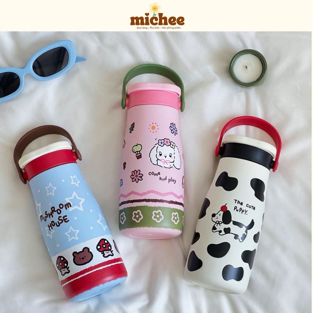 Bình giữ nhiệt inox 316 tráng men sứ cao cấp dung tích 600ml có quai xách tiện lợi - michee.studio