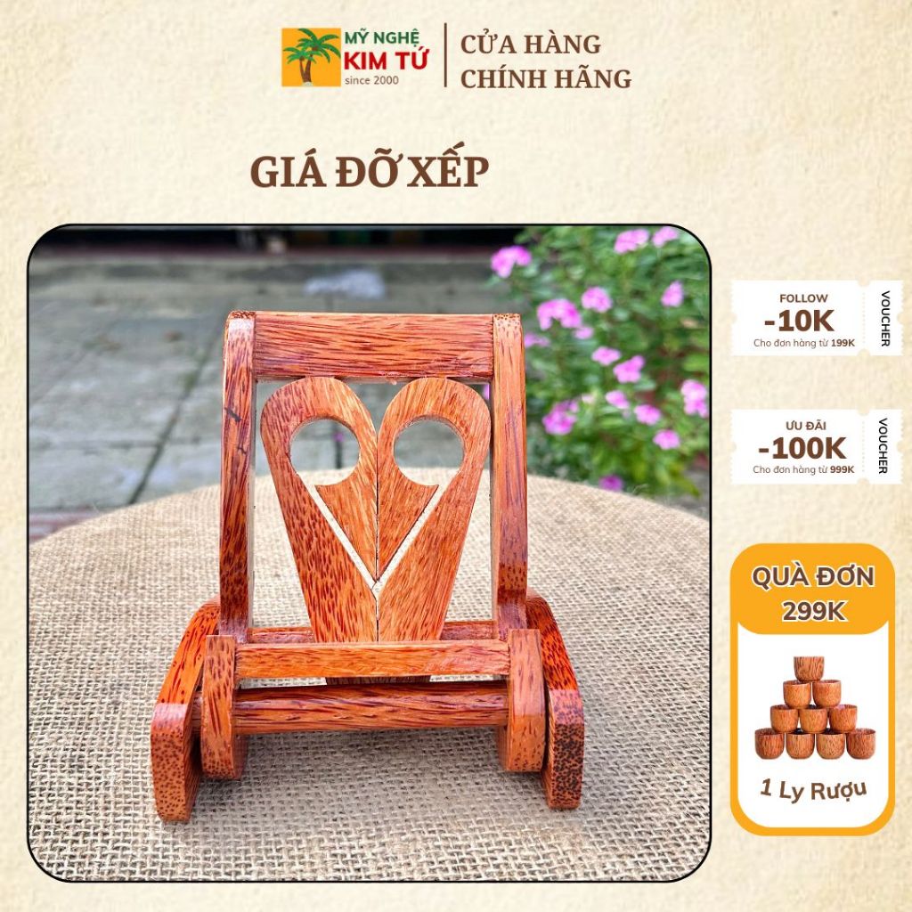 Giá Đỡ Điện Thoại Gấp Gọn Gỗ Dừa Thiết Kế Độc Đáo, Tiện Ích Văn Phòng, Trang Trí Bàn Làm Việc Sang Trọng - KIM TỨ