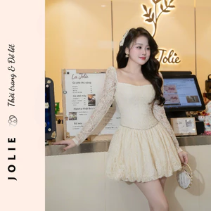 Váy JOLIE Thiết Kế Tiểu Thư - Đầm Xòe Công Chúa Cổ Vuông Tay Dài Sang Trọng Đi Tiệc, Hẹn Hò, Chụp Ảnh