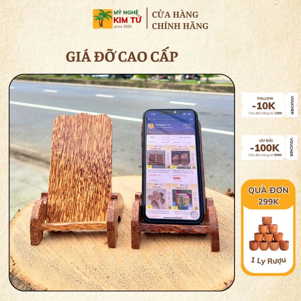 Giá Đỡ Điện Thoại Gỗ Dừa Thiết Kế Độc Đáo, Nhỏ Gọn, Tiện Ích Văn Phòng, Trang Trí Bàn Làm Việc Sang Trọng - KIM TỨ