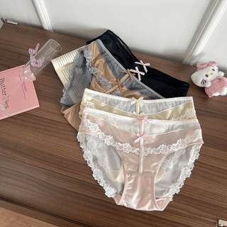 Quần Lót Nữ Lụa Phối Lưới Ren Đính Nơ Xinh, Quần Chip Thoáng Xuyên Thấu Quyến Rũ King Shop L-8127