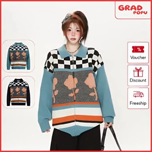 Áo khoác len GRADPOPU dệt kim cao cấp cổ bẻ dáng dài rộng rãi và thoải mái dành cho nữ AK333