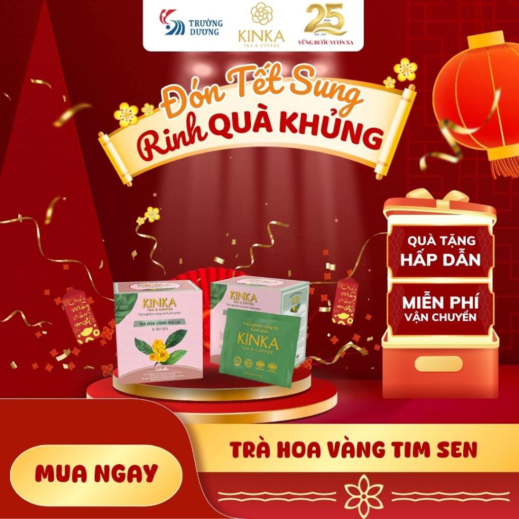 KINKA Trà Hoa Vàng Gia Lai & Tim Sen - Giúp an thần, ngủ ngon, thanh nhiệt | Hộp 20 gói x 2g
