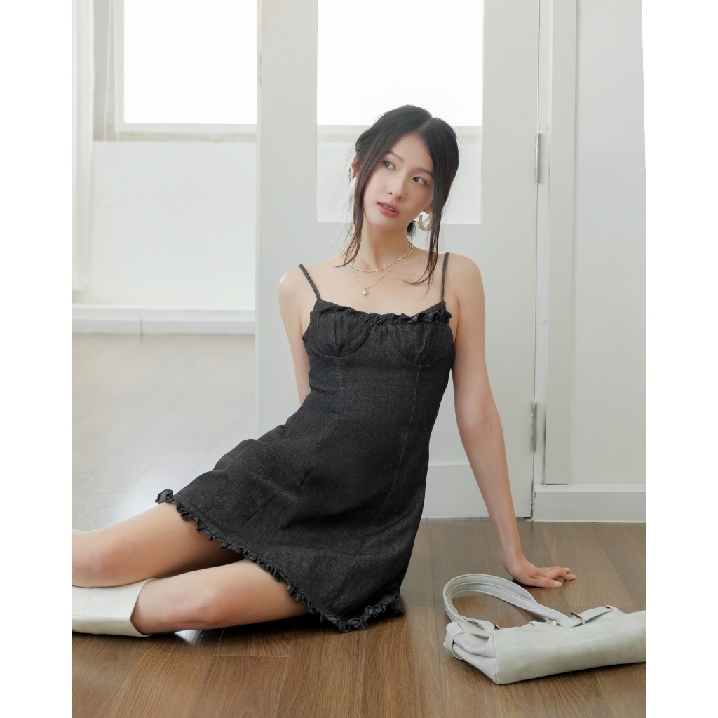 Đầm Nữ PARDO Hai Dây Denim Form A Phối Bèo Dễ Thương SECODEE