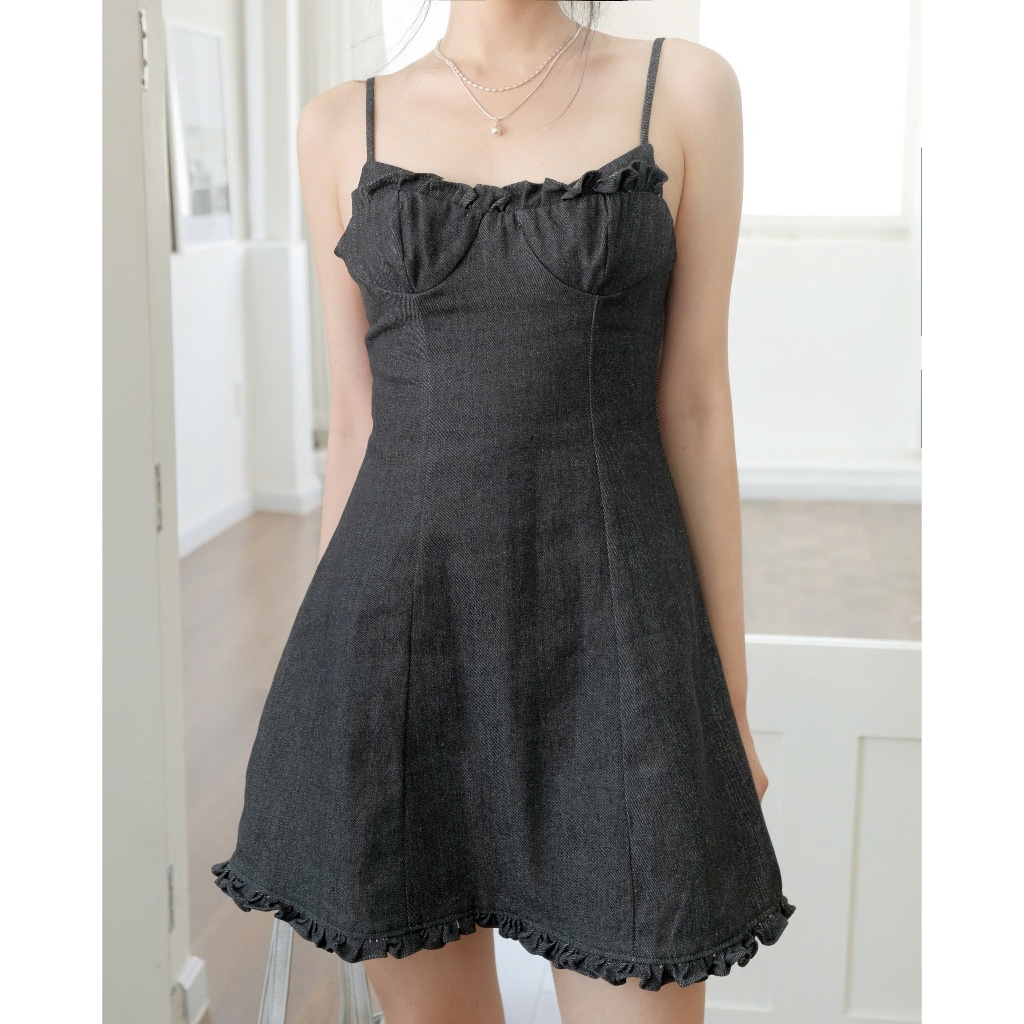 Đầm Nữ PARDO Hai Dây Denim Form A Phối Bèo Dễ Thương SECODEE