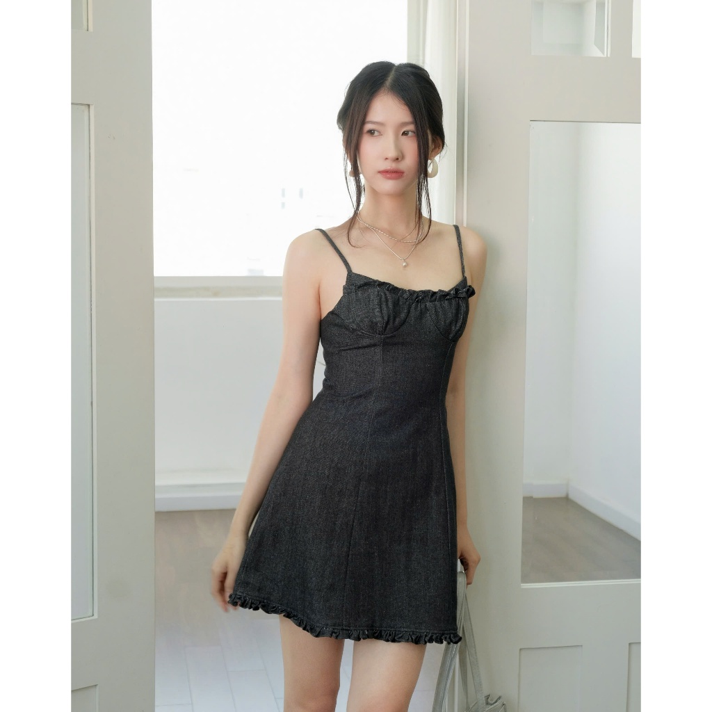 Đầm Nữ PARDO Hai Dây Denim Form A Phối Bèo Dễ Thương SECODEE