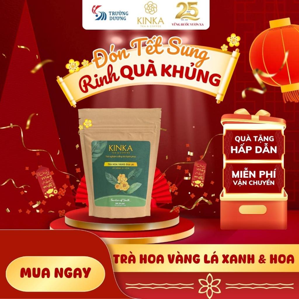 KINKA - Trà Hoa Vàng Gia Lai - Lá Xanh & Hoa KINKA Túi tiết kiệm - 60 gói x 2g