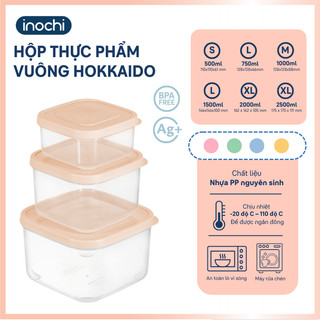 Hộp thực phẩm vuông Inochi -Hokkaido 500ml-750ml-1000ml-1500ml- 2500ml ( Nắp Cam/Hồng/Xanh/Trắng)
